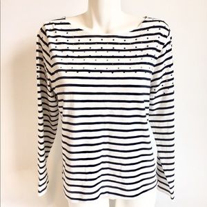 J. Crew White Navy Strip Long Sleeves T-shirt